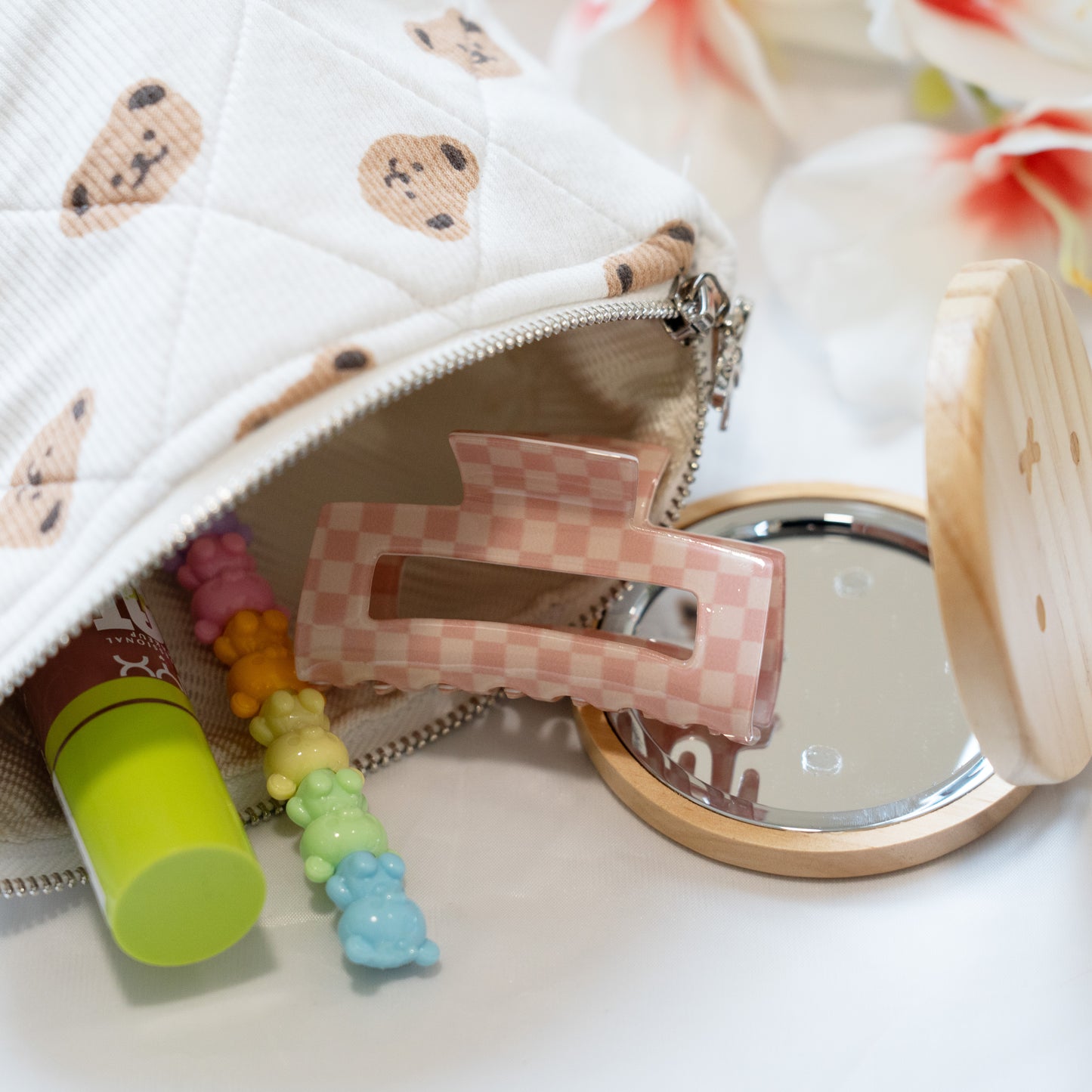 Milk Tea Teddy Bear Makeup Bag