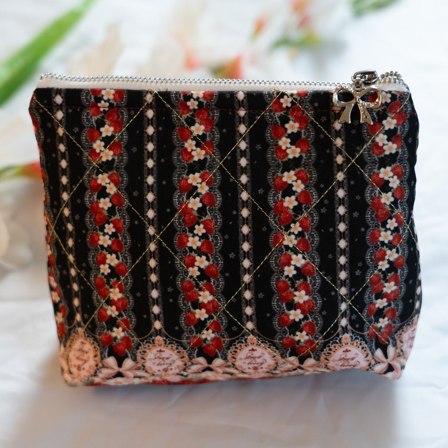 Dark Strawberry Dessert Makeup Bag