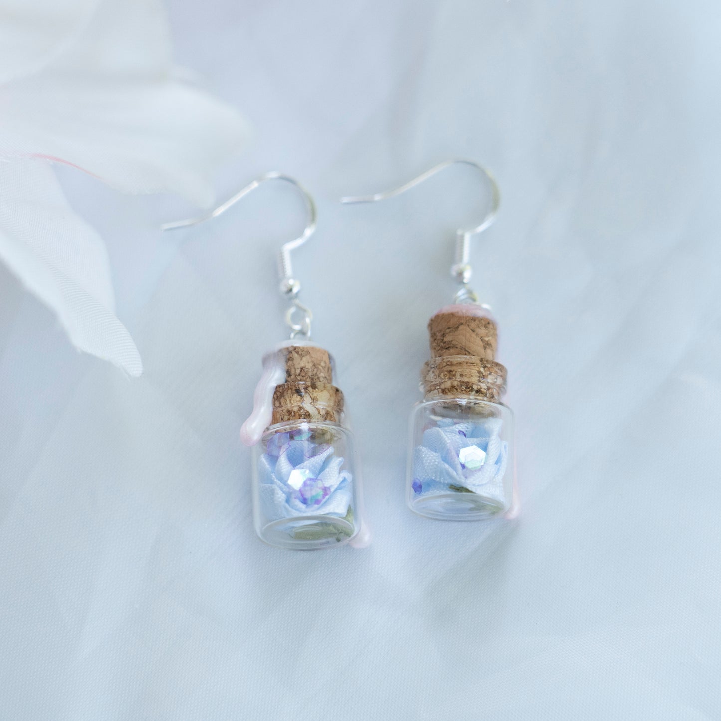 Blue rose jar earrings