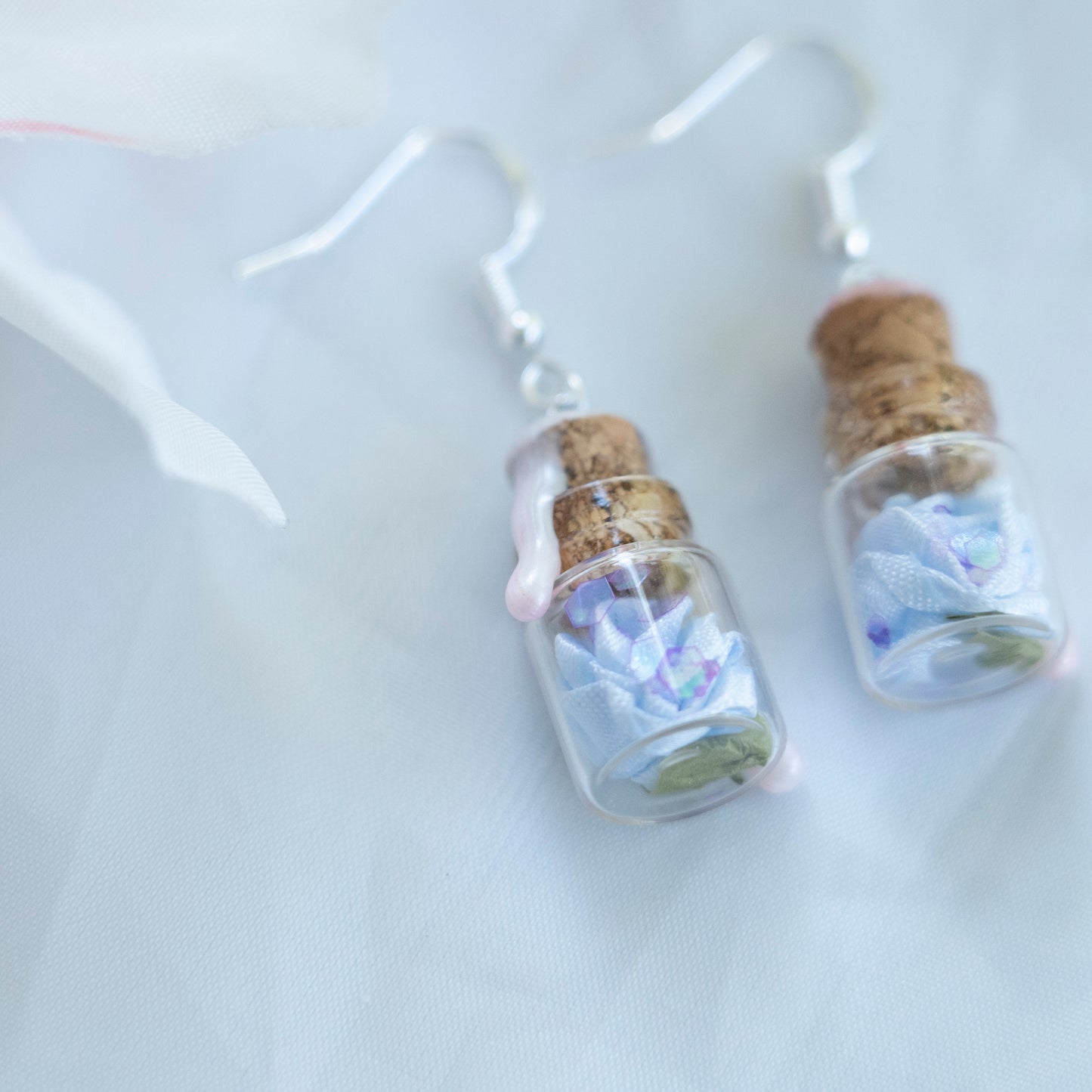 Blue rose jar earrings