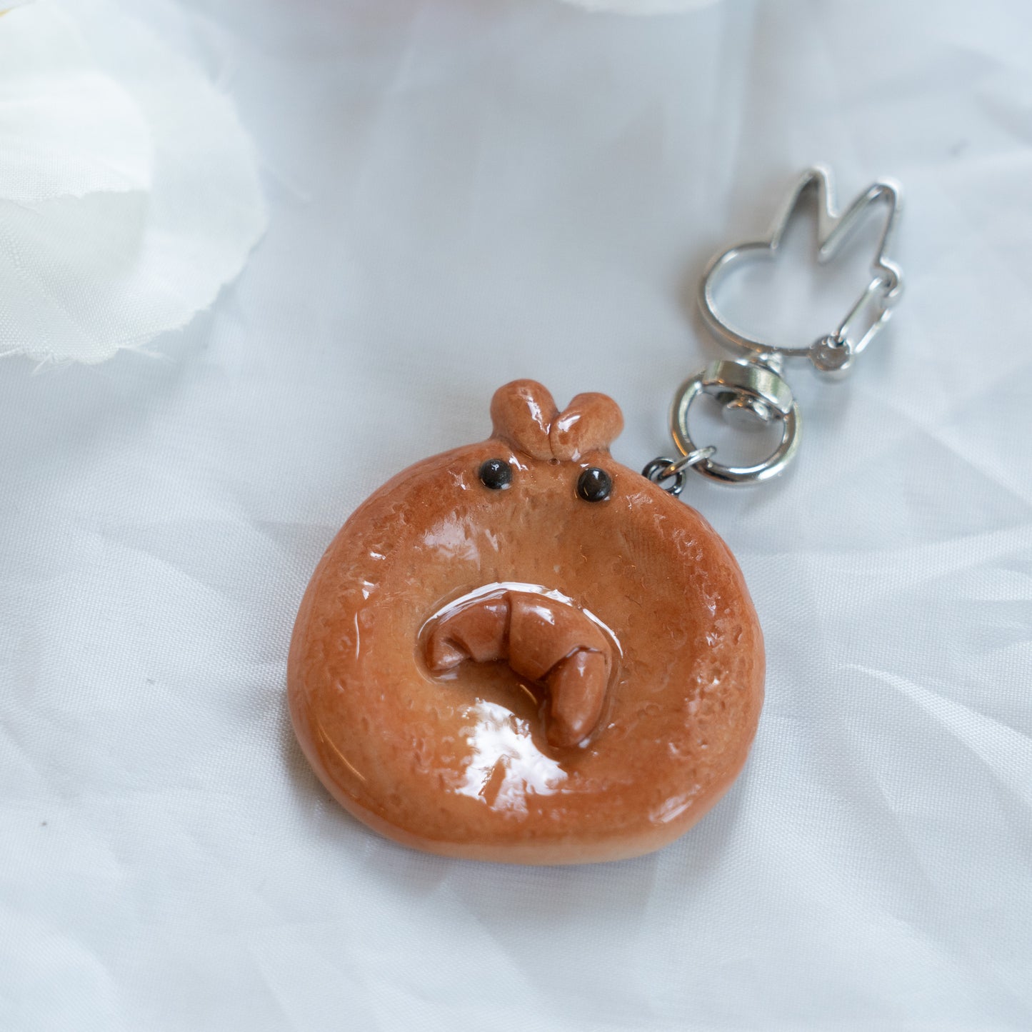 Baked Croissant Bun Clay Worrystone Keycharm