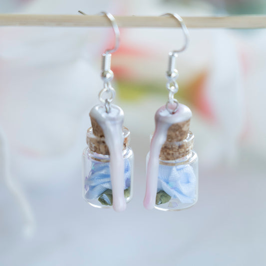 Blue rose jar earrings